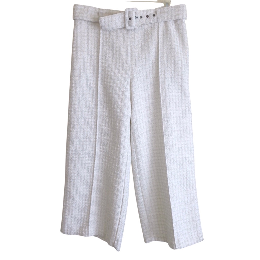Alexia Admor Tweed Belted Wide Leg Pants White Womens Caden Trouser Size 10 — image 2 of 7